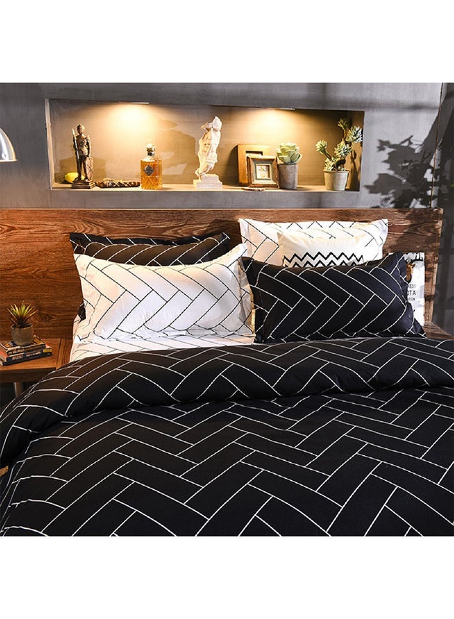 6-Piece Double Size Printed Duvet Cover Set Cotton Black/White 200x230cm