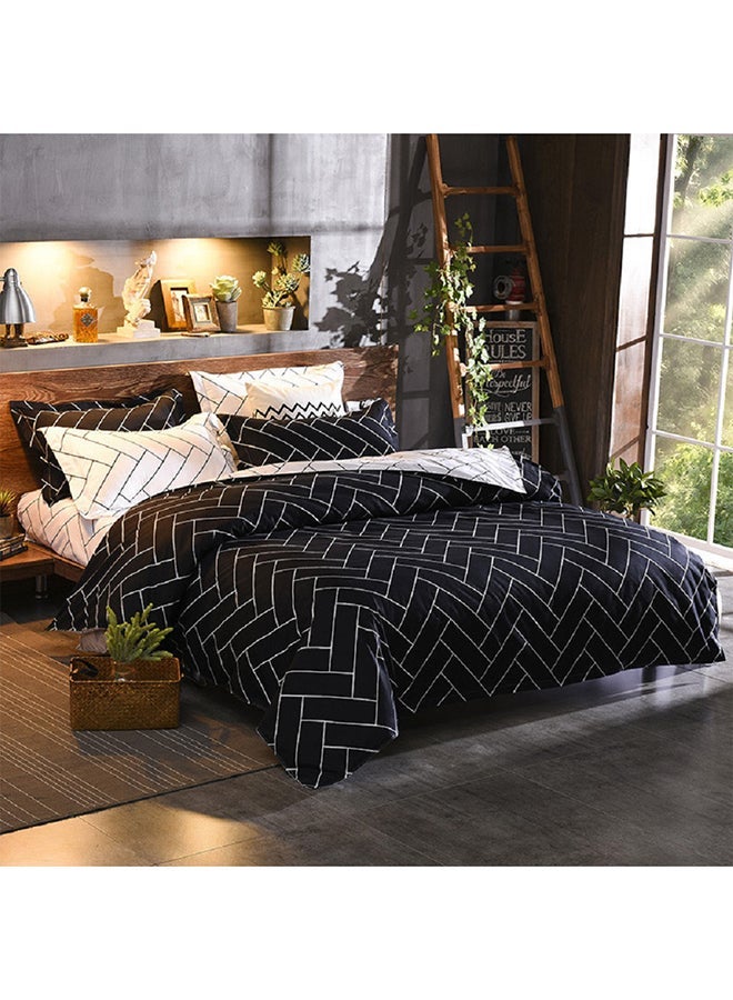 6-Piece Double Size Printed Duvet Cover Set Cotton Black/White 200x230cm