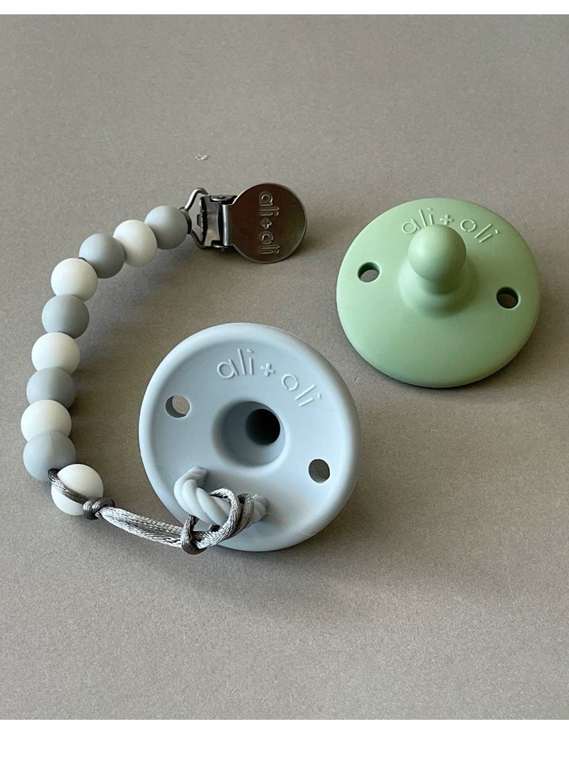 Ali+Oli Pacifier for Baby (2-pk) Original Round Edge (Grey & Sage) One-Size BPA-Free Silicone Soother Set for Newborn & Up