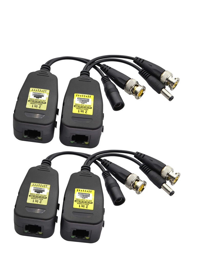 Passive Video RJ45 to BNC Transceiver Transmitter, HD CVI/TVI/AHD/CVBS, with DC power Connector, for 720P 960P 1080P 3MP 4MP 5MP 8MP CCTV Safety DVR Monitoring Camera System (18cm/4-pairs)