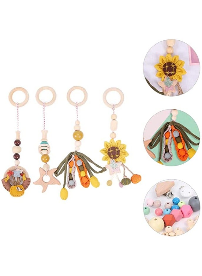 4PCS Baby Hanging Toy Wooden Baby RattlesTeether Toys Sensory Toys for Infants and Young Children Play Gym Frame Activity Gym Hanging Bar Baby Toy Appease Soothing Wind Chimes Toy