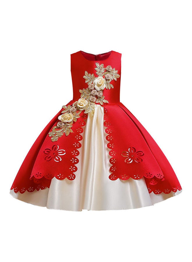 Floral Design Princess Dress Red/White