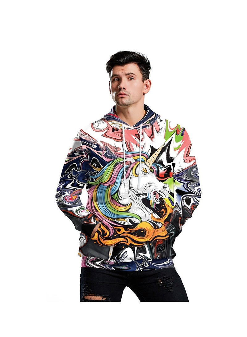 Single Piece 3D Digital Printed Loose Hooded Sweater