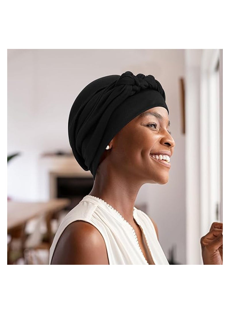 2 Pieces Head Wraps Turban Hats Headwear Twisted Braid Hair Cover Headwrap Hats Sleep Caps for Women Girls