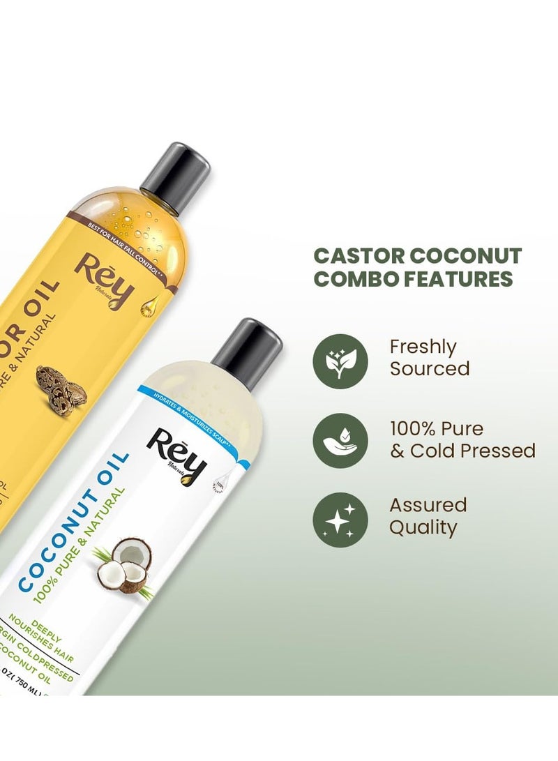 Rey Naturals Cold Pressed 100% Pure Castor OiL Coconut Oil Combo Moisturizing Healing 750ML Pack of 2