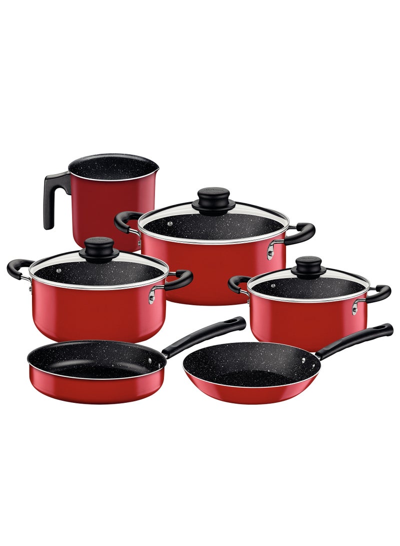 Since 1911,Made in Brazil- 9 Pieces Red Aluminum Cookware Set with Interior and Exterior Starflon Max Nonstick Coating