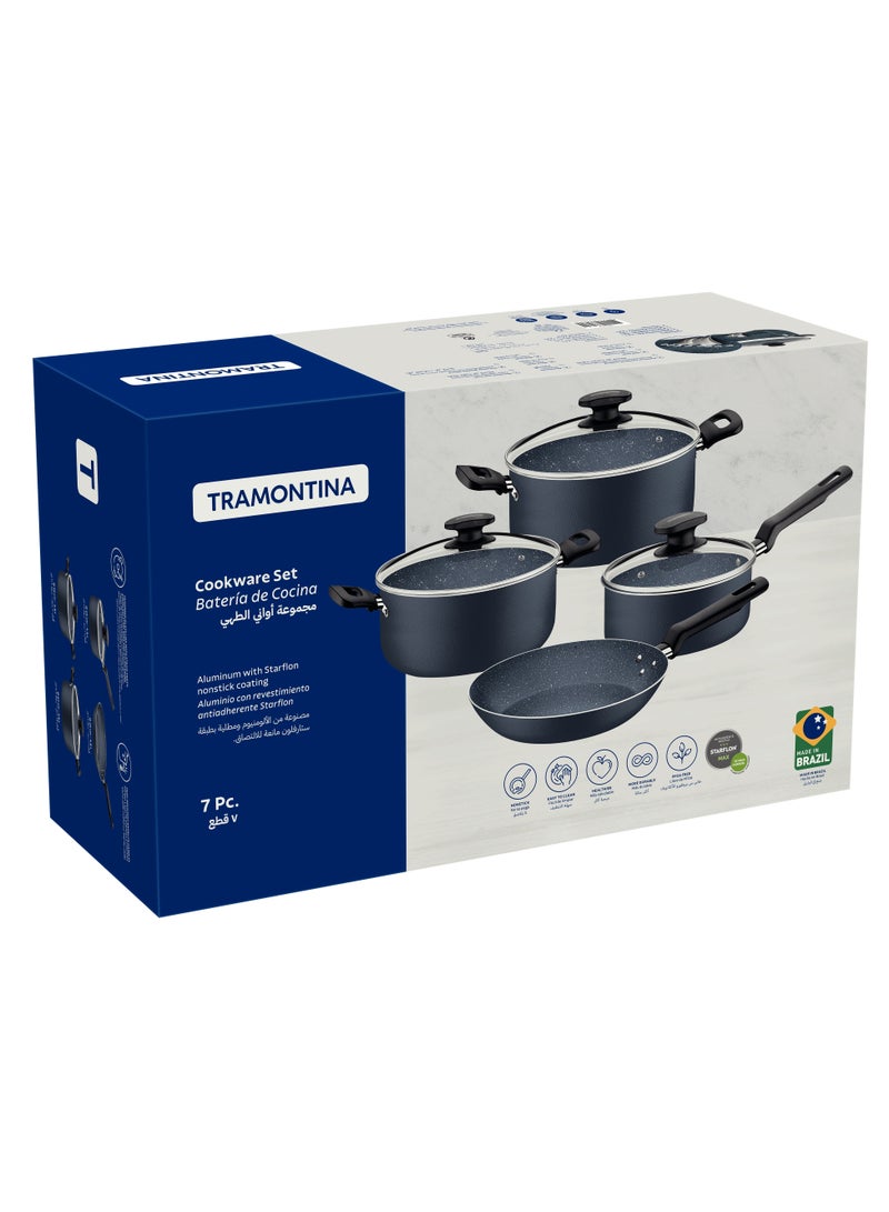 Since 1911,Made in Brazil-  7 Pieces Blue Aluminum Cookware Set with Interior and Exterior Starflon Max Nonstick Coating,