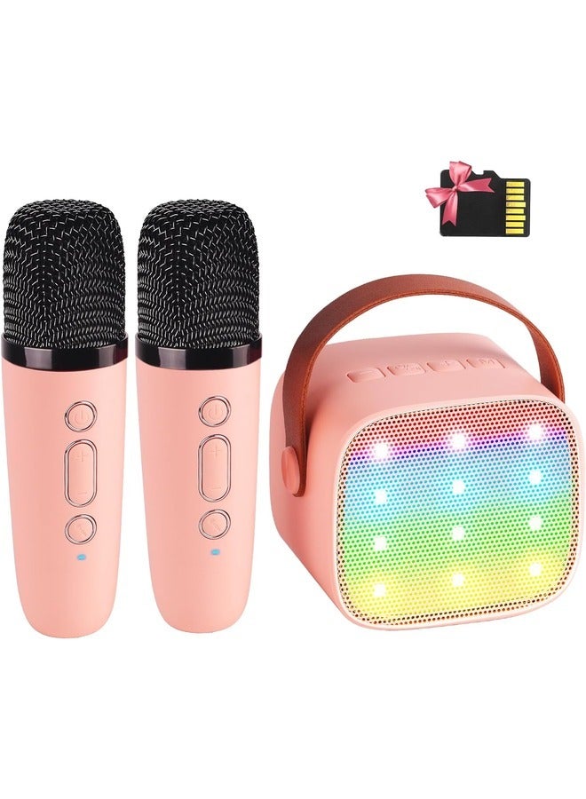 Mini Karaoke Machine with 2 Wireless Microphones for Kids Adults, 18 Pre-Loaded Songs, Portable Bluetooth Speaker Toy Gift for Girls 4, 5, 6, 7, 8+ Years Old, Teens Birthday(Pink)