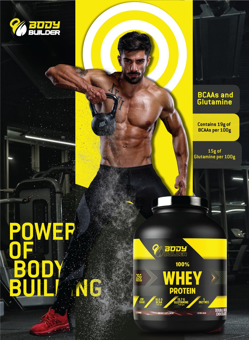 Body Builder 100% whey protein - Cookies Cream- 2lb, Elite Whey Protein Blend for Optimal Muscle Growth and Recovery, Rich in BCAAs, Glutamine and Digestive Enzymes, perfect post workout fuel