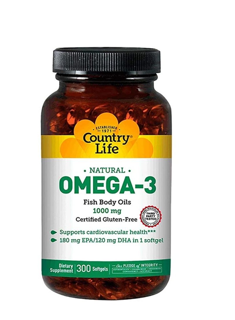 Country Life Omega-3 Fish Body Oils 1000 mg, 300-Count