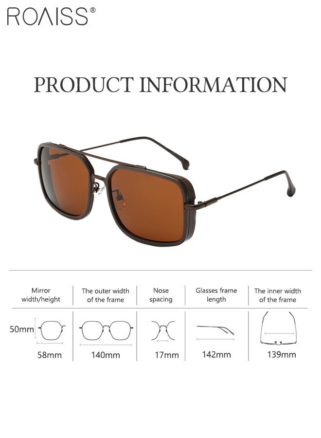 Men's Square Sunglasses UV400 Protection Sun Glasses with Alloy Frame Fashion Anti-Glare Sun Shades for Men Driving Fishing Traveling Brown Lens