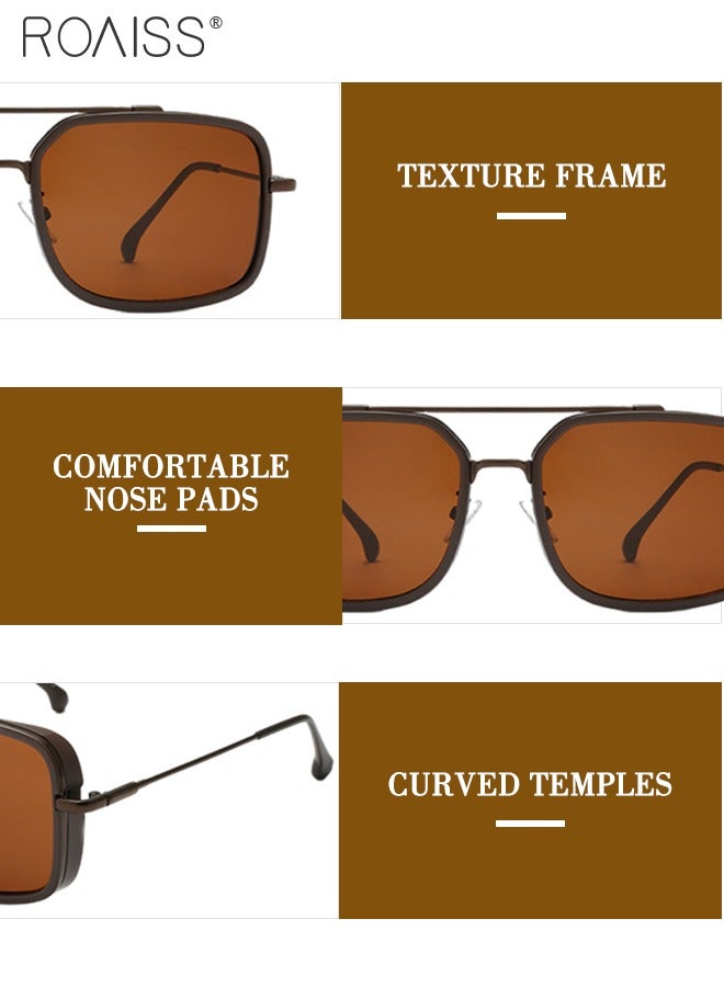 Men's Square Sunglasses UV400 Protection Sun Glasses with Alloy Frame Fashion Anti-Glare Sun Shades for Men Driving Fishing Traveling Brown Lens
