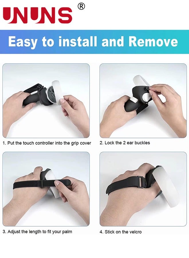 Controller Grip For Quest 2,Silicone Grips Covers With 1 Pair Non-Slip Joystick Covers,Meta Quest 2 Accessories Knuckle Strap Cover Protector For VR Touch Controllers,Black