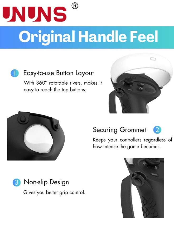 Controller Grip For Quest 2,Silicone Grips Covers With 1 Pair Non-Slip Joystick Covers,Meta Quest 2 Accessories Knuckle Strap Cover Protector For VR Touch Controllers,Black