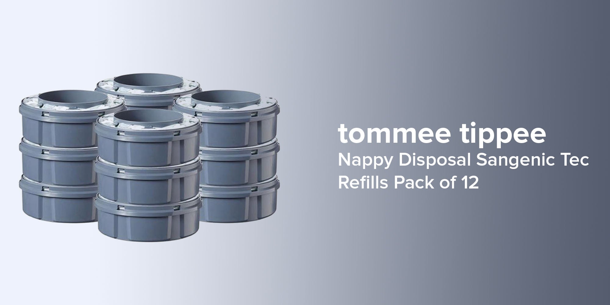 Pack Of 12 Twist And Click Advanced Nappy Bin Refill Cassettes, Sustainably Sourced Antibacterial Greenfilm, Grey