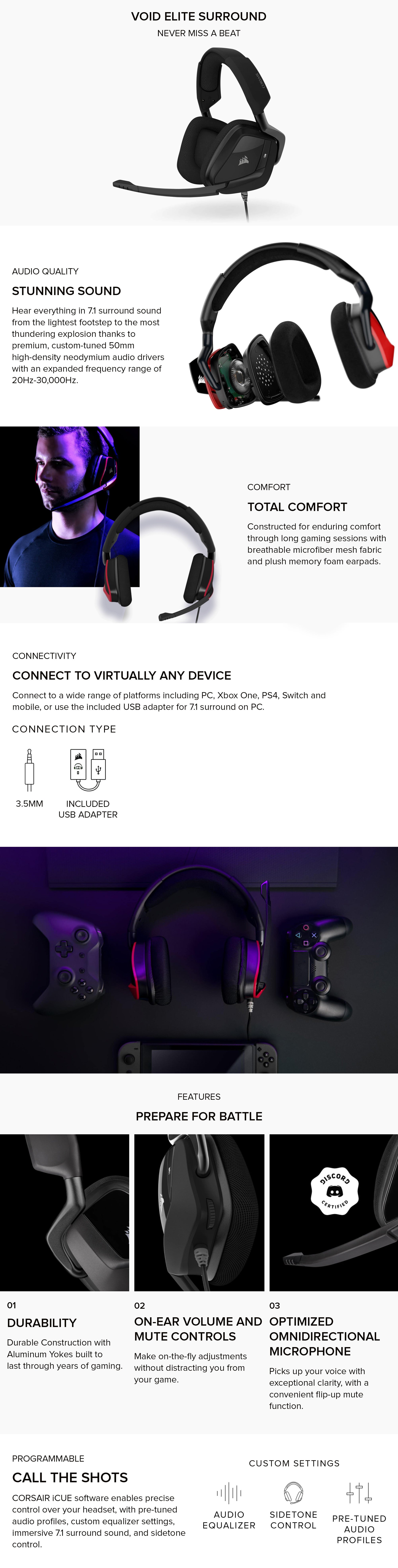 Void Elite Premium Gaming Headset With 7.1 Surround Sound