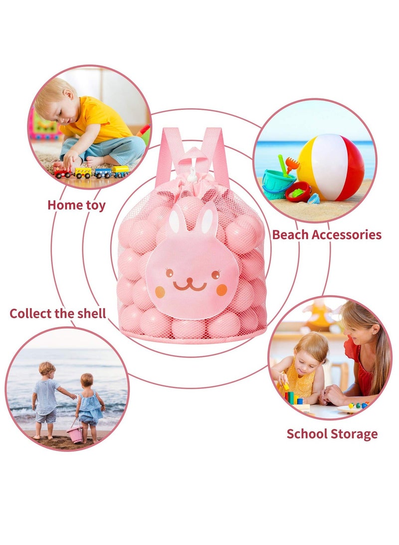 Mesh Beach Toy Bag, Durable Sand Away Drawstring Backpack Swim and Pool Toys Balls Storage Bags Tote Packs for Kids Shell Bags, Pink