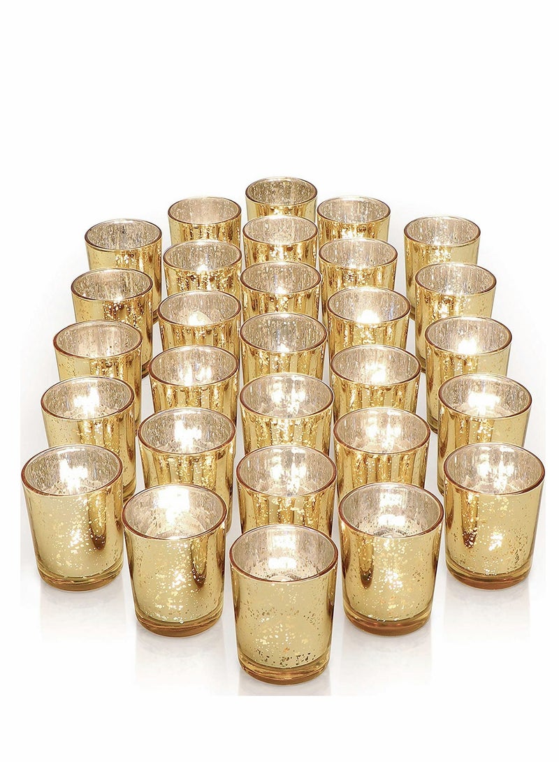 12Pcs Gold Votive Candle Holders for Table - Glass Votives Gold Candle Holder - Candle Holder for Wedding Centerpieces & Party Decorations Valentine's Table Decor