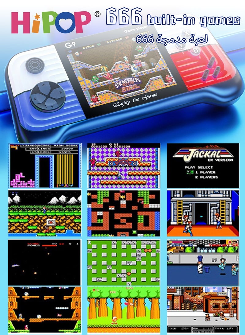 666 In 1 Handheld Game Console with one Gamepads,3-Inch HD Screen Retro Games,G9 Model Handheld Game Console for Kids