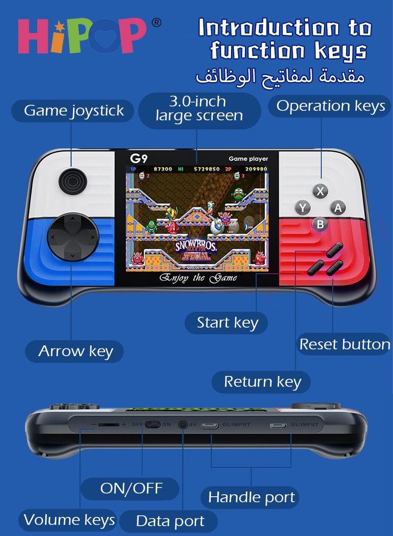 666 In 1 Handheld Game Console with one Gamepads,3-Inch HD Screen Retro Games,G9 Model Handheld Game Console for Kids
