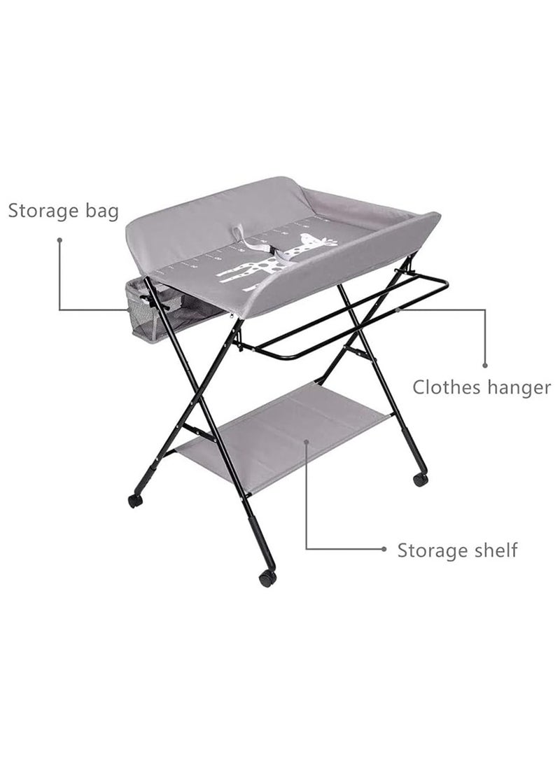 Foldable Baby Changing Table With Wheels And Storage Bag