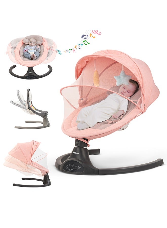 Premium Automatic Electric Baby Swing Chair Cradle for baby With 5 Adjustable Swing Speed Remote Electric Swing with Soothing Vibrations Music Mosquito Net Safety Belt Kids Toys Swing for Babys Pink
