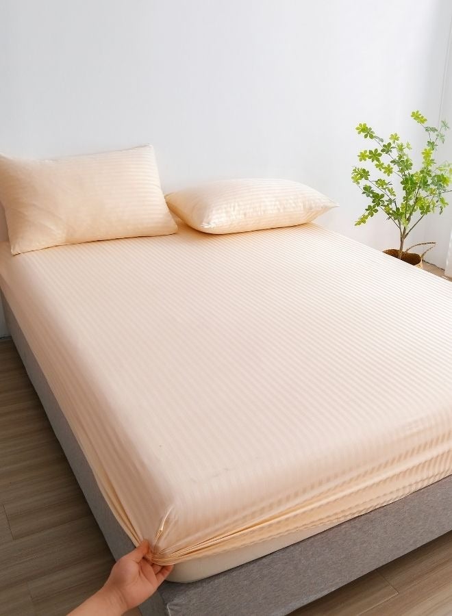 Premium King Size 6Piece Bedding Set Without Filling Cream  Satin Striped Design