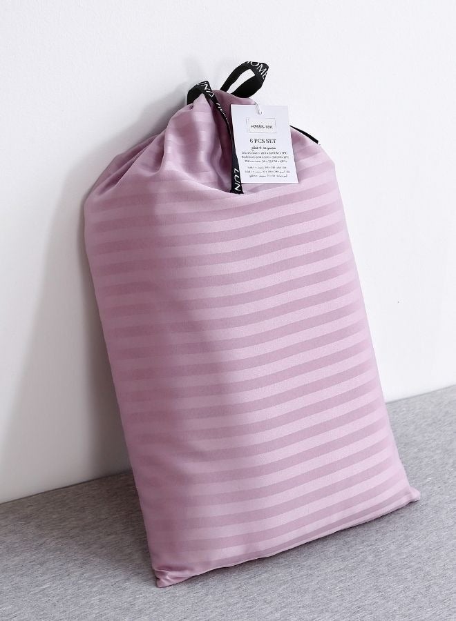 Premium King Size 6Piece Bedding Set Without Filling Violet Satin Stripes Design