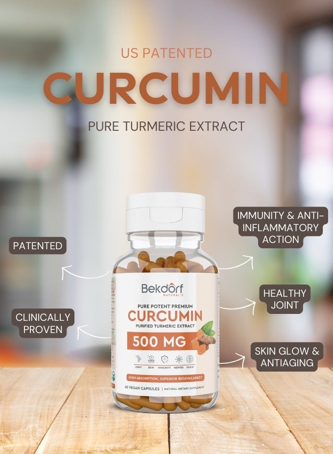 Curcumin- Pure Turmeric Extracts Superior Absorption, Ultra Premium Quality with 95% Curcuminoids for Healthy Inflammatory Response, Immunity, Liver & Joint Health - 60 Veg Caps