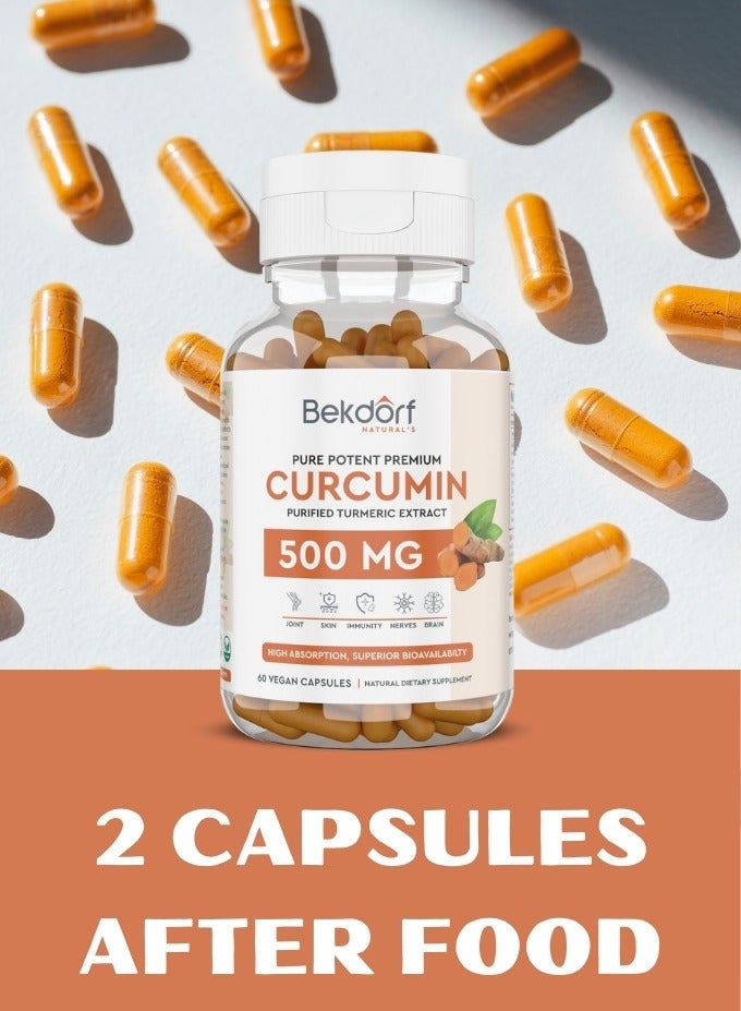 Curcumin- Pure Turmeric Extracts Superior Absorption, Ultra Premium Quality with 95% Curcuminoids for Healthy Inflammatory Response, Immunity, Liver & Joint Health - 60 Veg Caps