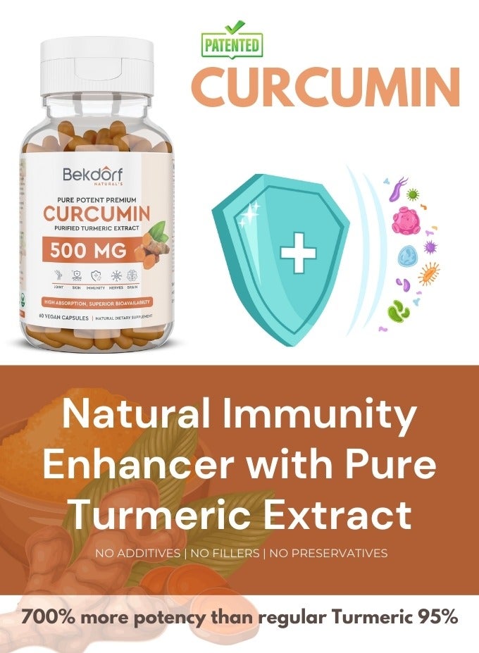 Curcumin- Pure Turmeric Extracts Superior Absorption, Ultra Premium Quality with 95% Curcuminoids for Healthy Inflammatory Response, Immunity, Liver & Joint Health - 60 Veg Caps