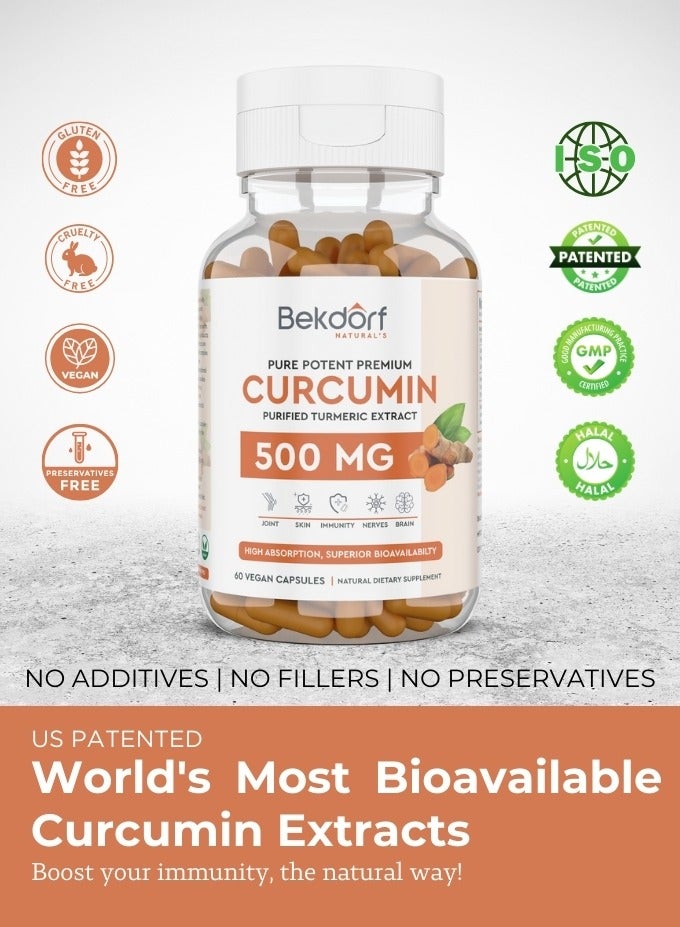 Curcumin- Pure Turmeric Extracts Superior Absorption, Ultra Premium Quality with 95% Curcuminoids for Healthy Inflammatory Response, Immunity, Liver & Joint Health - 60 Veg Caps