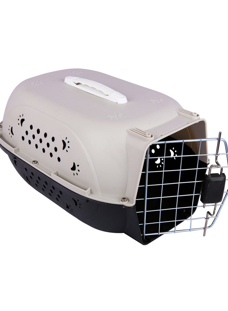 Pet carrier, travel crate for cats and small dogs, outdoor and travel kennel, cage for cats and dogs. Grey color.