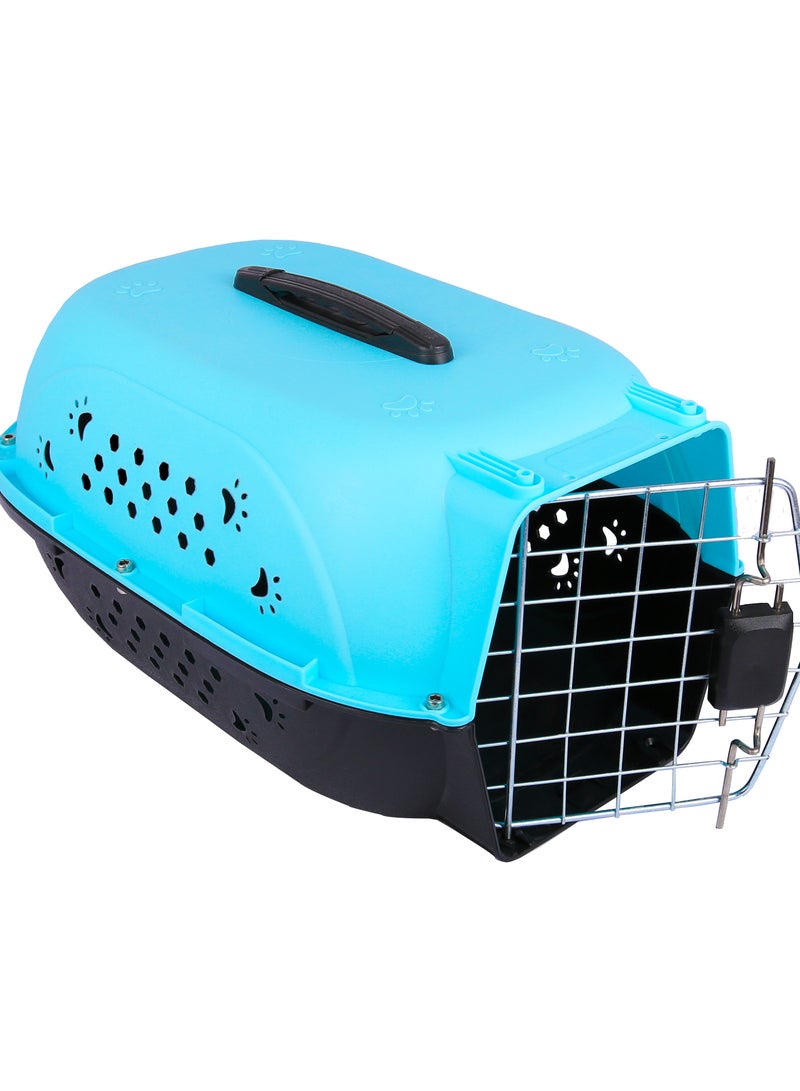 Pet carrier, travel crate for cats and small dogs, outdoor and travel kennel, cage for cats and dogs. Blue color.