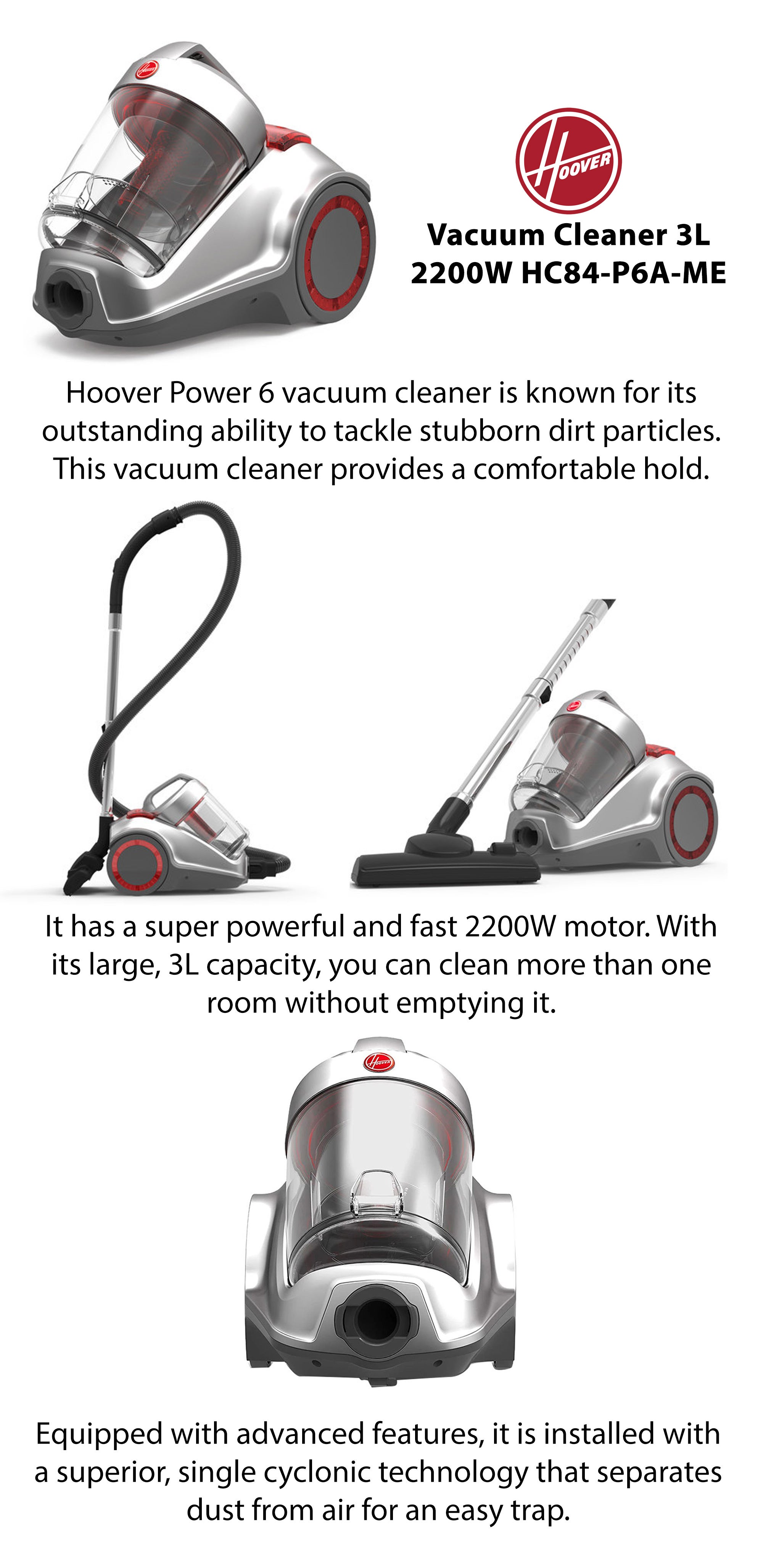 Vacuum Cleaner 3 L 2200 W HC84-P6A-ME Grey/Black