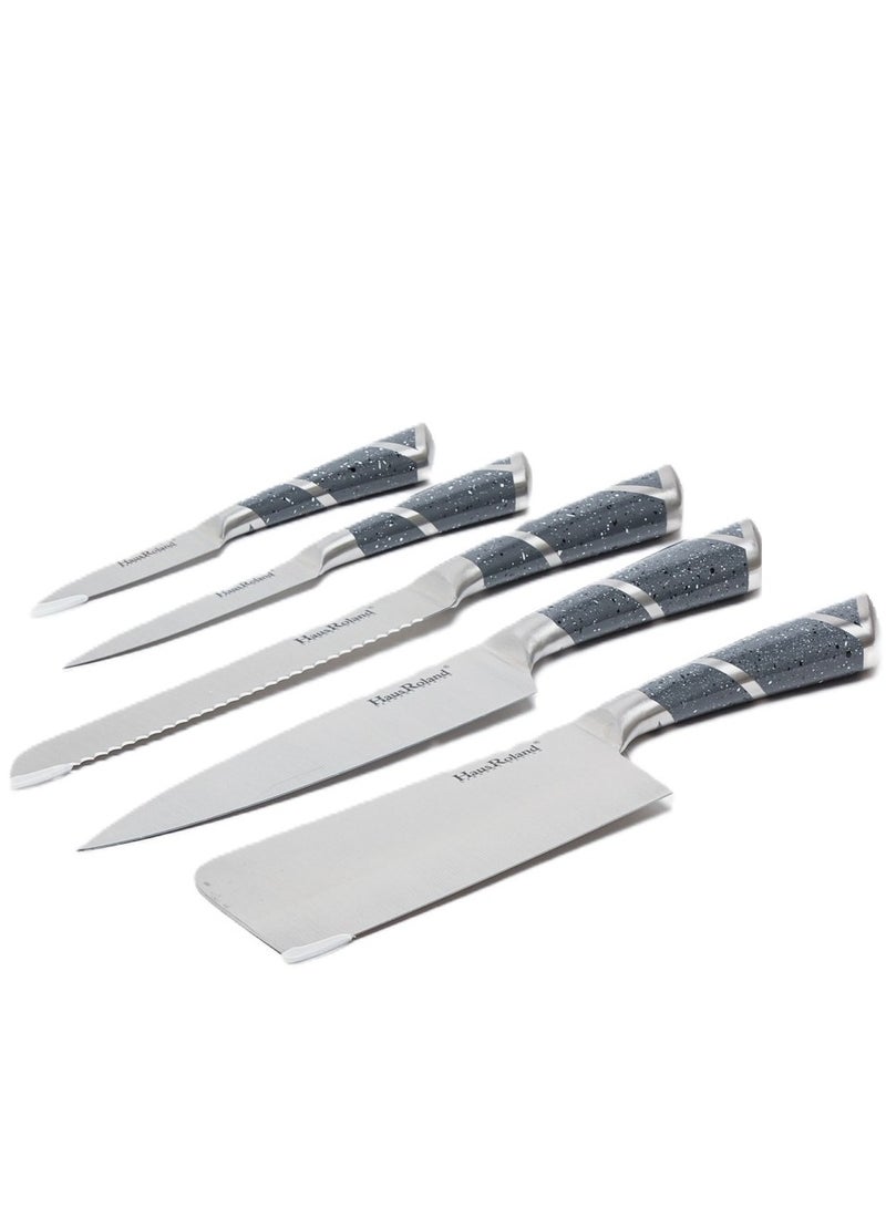 8 Pieces Knife Set with Wooden Block, Sharp High Carbon Stainless Steel Knife Set for Kitchen Cutting, Slicing, Chopping and More