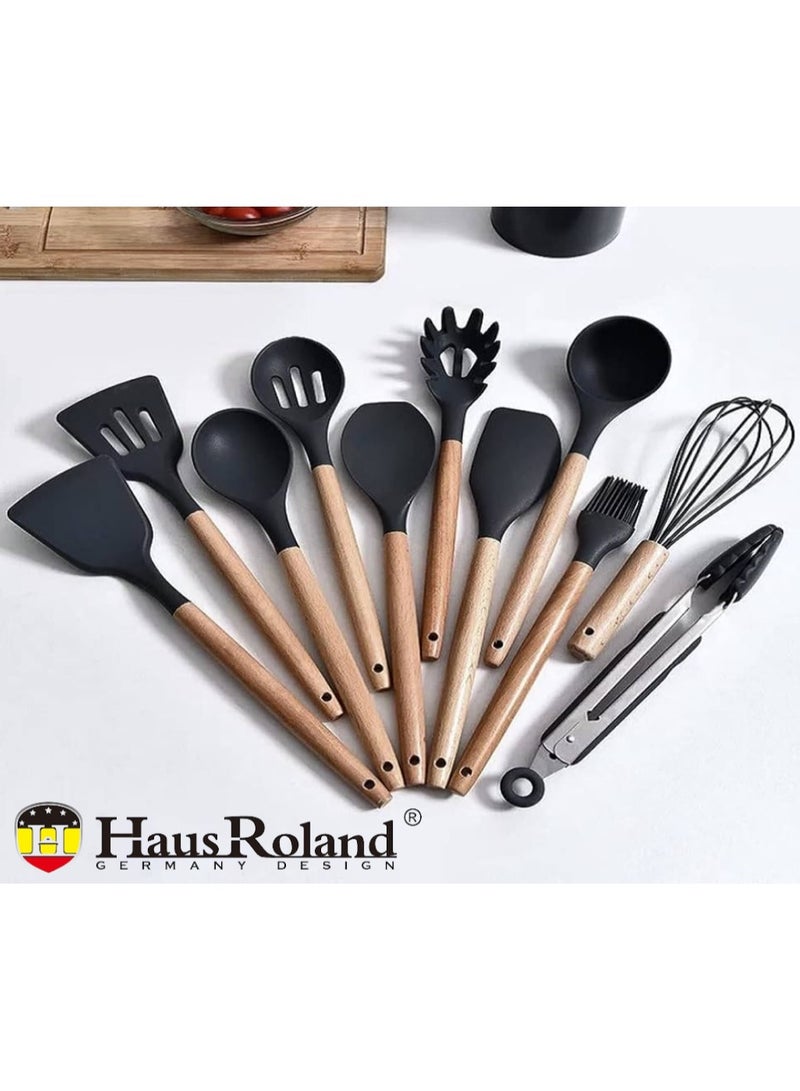 19 Pieces Cooking Utensils Set, Kitchen Knife Set, Includes Tongs, Spoon, Spatula and Turner,  Heat Resistant, Food Grade, Silicone and Wooden Handles, Non Stick Kitchen Knife Sets and Cutlery