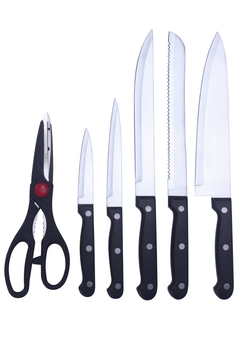 7 Pieces Wooden Block Knife Set, Kitchen Set with Multipurpose Scissors, Sharp Knives for Cutting, Chopping, Slicing, Mincing and Dicing