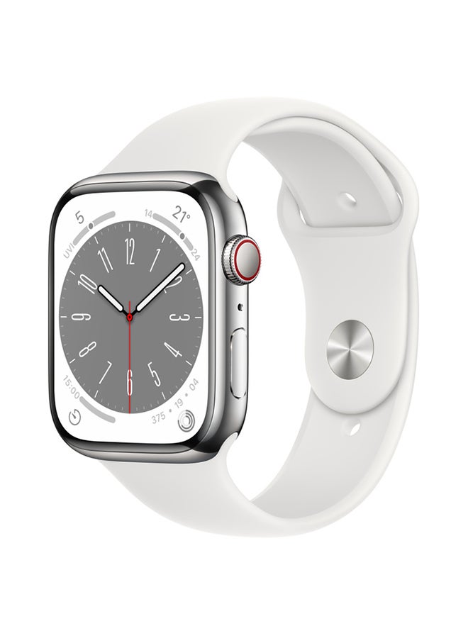 Watch Series 8 GPS + Cellular 41mm Silver Stainless Steel Case With White Sport Band