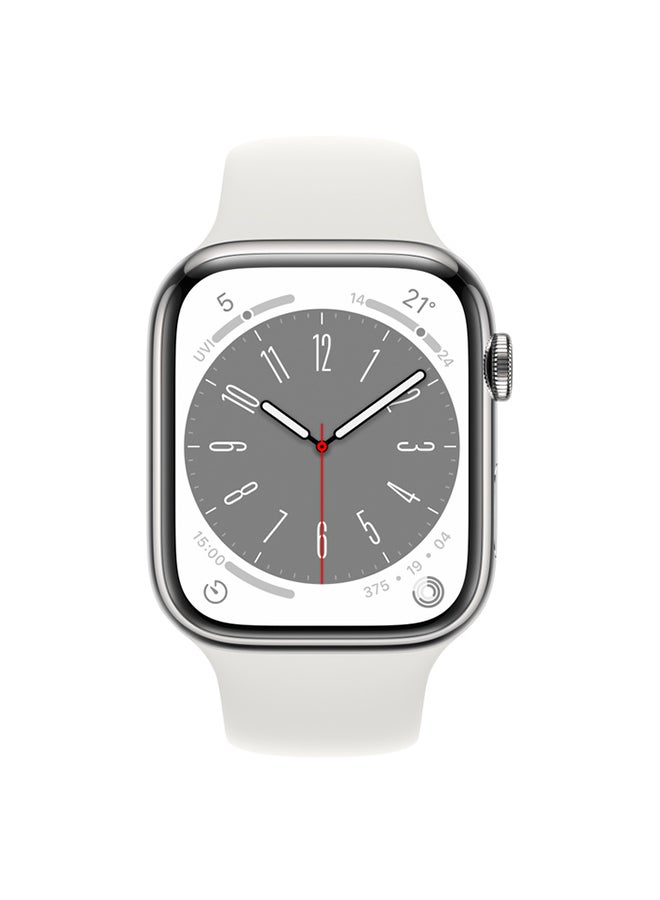 Watch Series 8 GPS + Cellular 41mm Silver Stainless Steel Case With White Sport Band