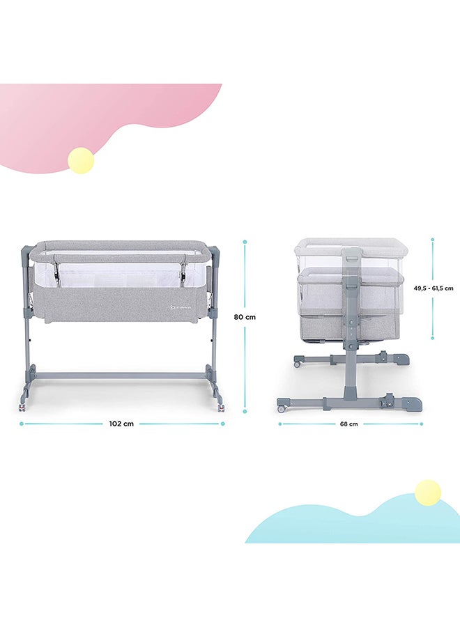 Bedside Crib Neste Air, Travel Cot, Co-Sleeping Bed, Ajustable Height, Sidewalls With Airy Mesh, Transport Wheels, With Accessories, Cotton Sheet, For Newborn, Up To 6 Month, Gray