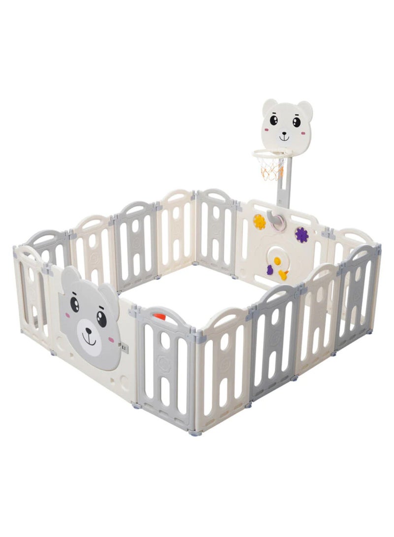 Baby Fence Portable Foldable Deformable Multifunctional Plastic Kids Playpen With Basketball Hoop And Soft Climbing Mat