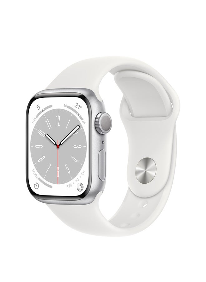Watch Series 8 GPS + Cellular 41mm Silver Aluminium Case With White Sport Band