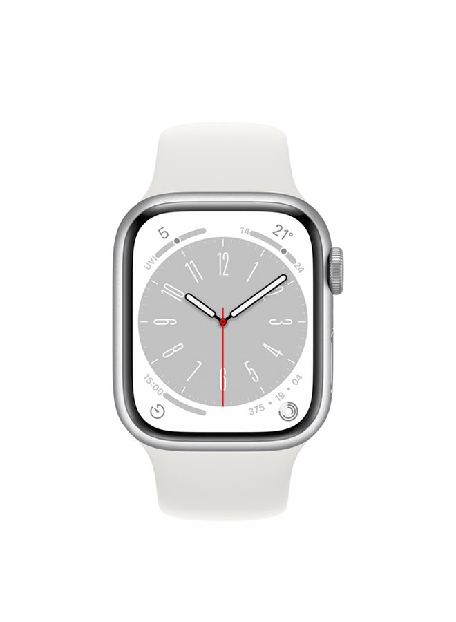 Watch Series 8 GPS + Cellular 41mm Silver Aluminium Case With White Sport Band