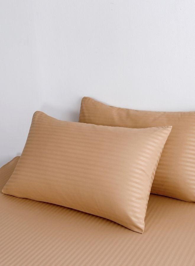 Premium king size 6-piece bedding set without filling.  Gold color, satin striped design.