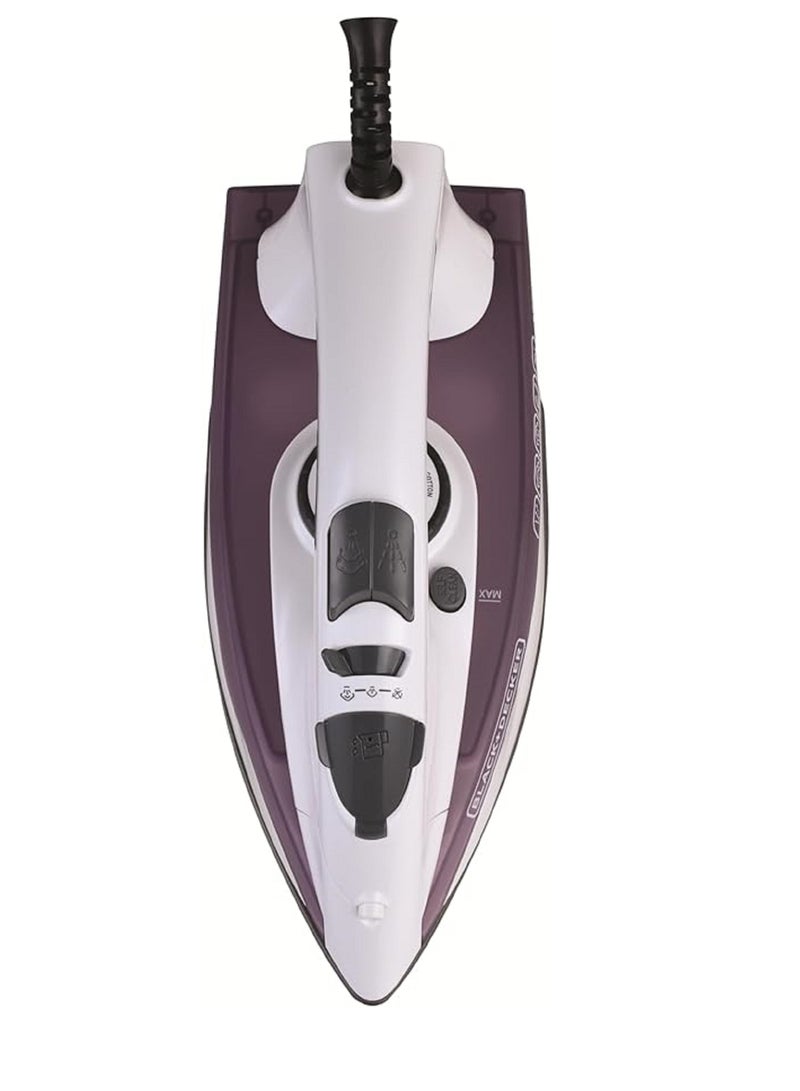 Steam Iron - Ceramic Coated Soleplate With Anti Calc Drip Self Clean And Auto Shutoff - Removes Stubborn Creases Quickly Easily 250 ml 1750 W X1750 White/Purple