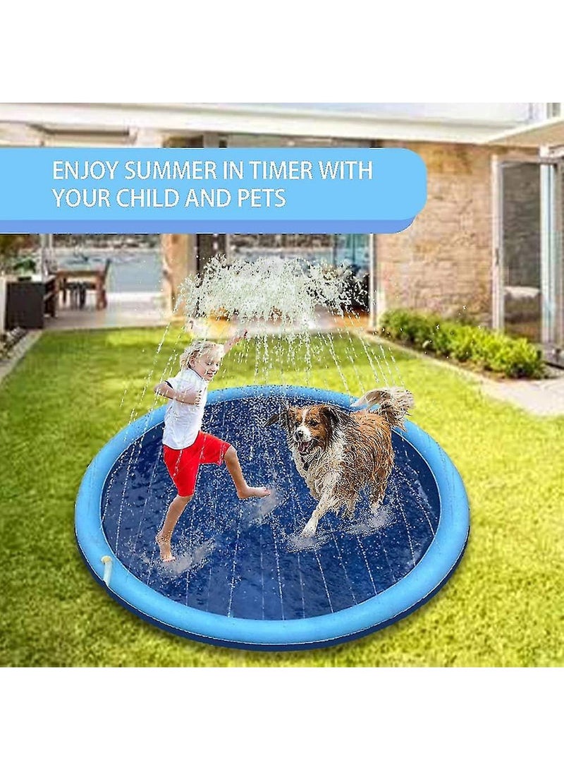 Splash Pad 66 Inches Outdoor Sprinkler Play Mat Portable Inflatable Water Toy Anti-Slip Summer Wading Pool For Dogs Pets Kids