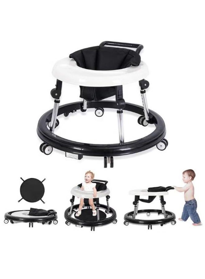 Arabest Baby Walker on Wheels, Activity Center Anti-Rollover with Quiet Wheels, 5 Positions Height Adjustable Foldable Baby Walker, Boys and Girls 6-18 Months, with Footrest, Black