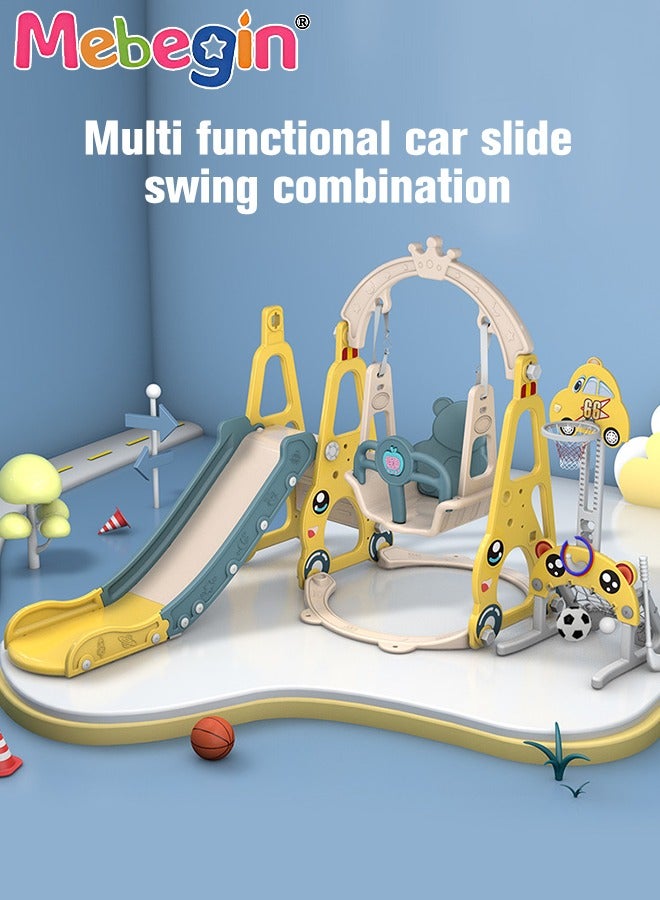 7 in 1 Slide and Swing Set with Basketball Hoop, Golf, Soccer and Ring Toss Games, Baby Slide Playset, Large Indoor and Outdoor Climber Playsets, Complete Playground Set, Constructed from High-quality Materials, Ideal Gift for Toddlers