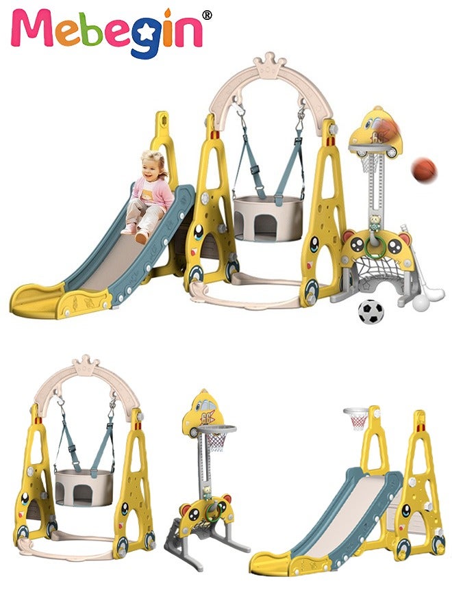 7 in 1 Slide and Swing Set with Basketball Hoop, Golf, Soccer and Ring Toss Games, Baby Slide Playset, Large Indoor and Outdoor Climber Playsets, Complete Playground Set, Constructed from High-quality Materials, Ideal Gift for Toddlers